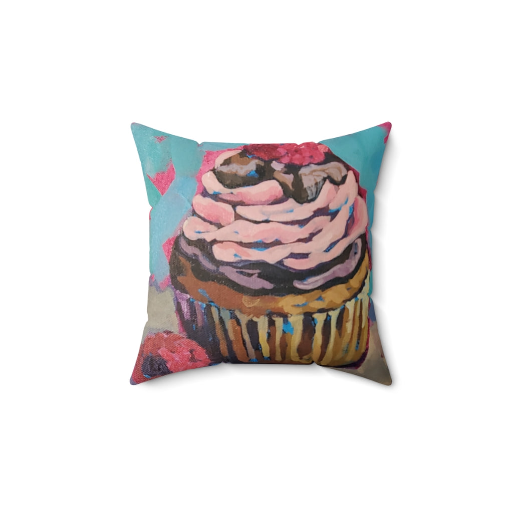 Vanilla Cupcake with Raspberry Frosting Square Pillow