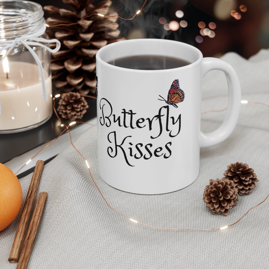 Monarch Butterflies, Butterfly Kisses 11 OZ Ceramic Coffee Mug, Fun Butterfly Gift