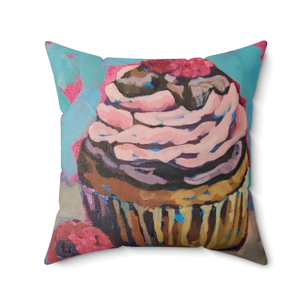 Vanilla Cupcake with Raspberry Frosting Square Pillow