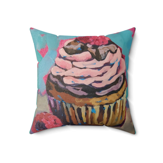 Vanilla Cupcake with Raspberry Frosting Square Pillow