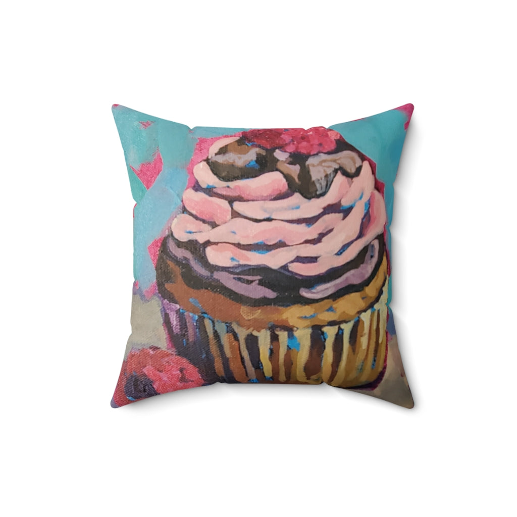 Vanilla Cupcake with Raspberry Frosting Square Pillow