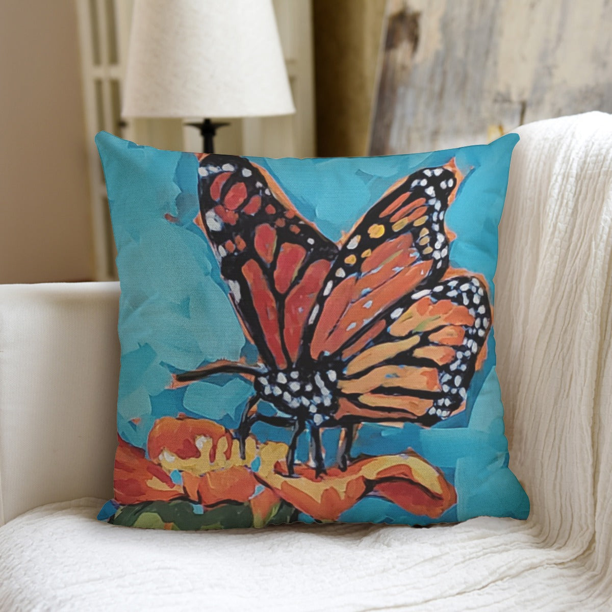 Butterfly on Orange Marigold Pillow