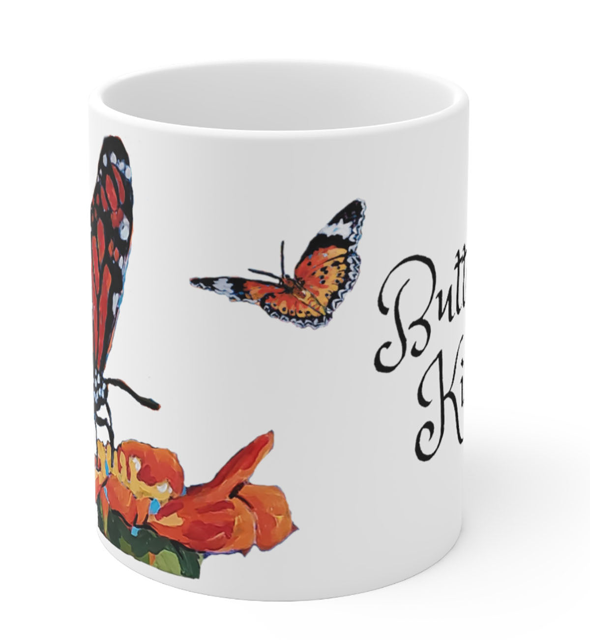 Monarch Butterflies, Butterfly Kisses 11 OZ Ceramic Coffee Mug, Fun Butterfly Gift