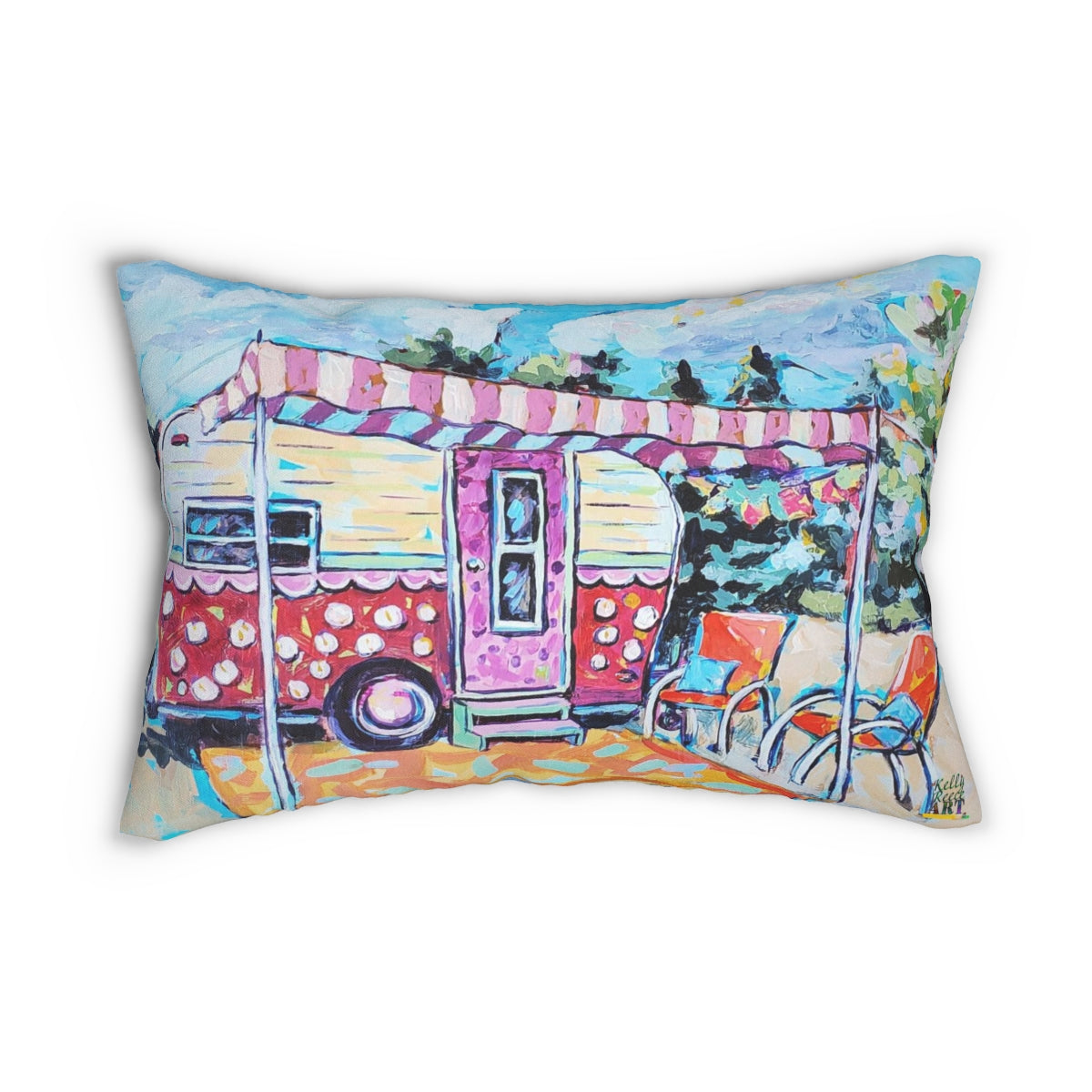 Red And White Vintage Poke-A-Dot-Happy Camper “Lucy Lu”  Lumbar Pillow