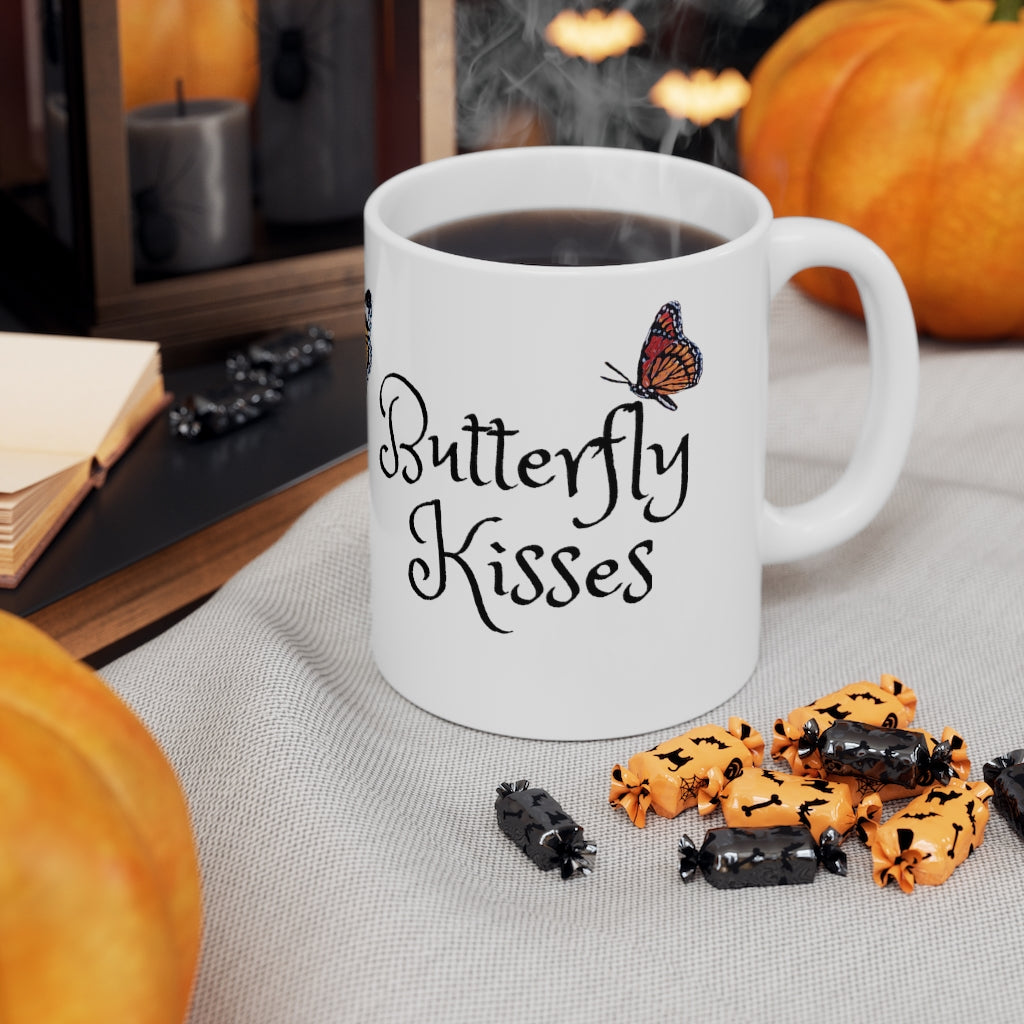 Monarch Butterflies, Butterfly Kisses 11 OZ Ceramic Coffee Mug, Fun Butterfly Gift