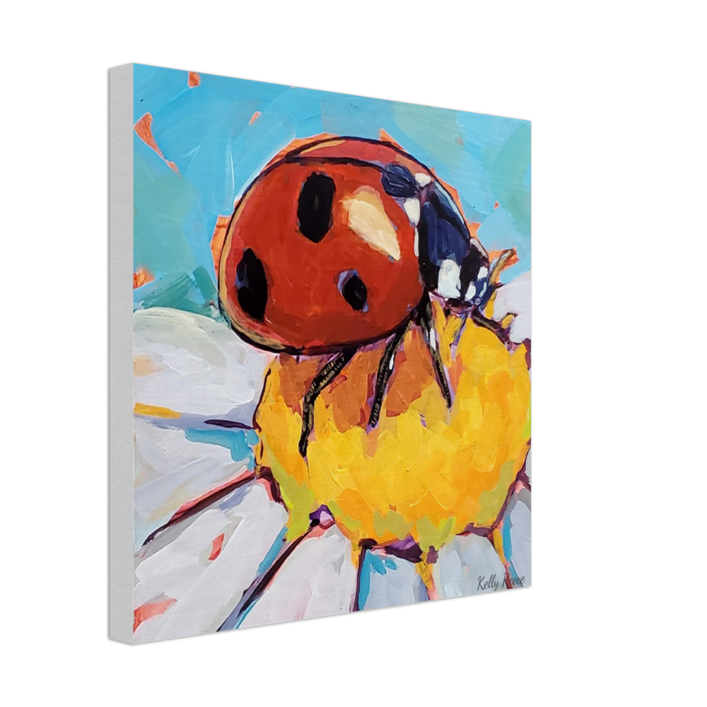 Lovely Lady 1 - Ladybug on White Flower Gallery Wrapped Canvas Print